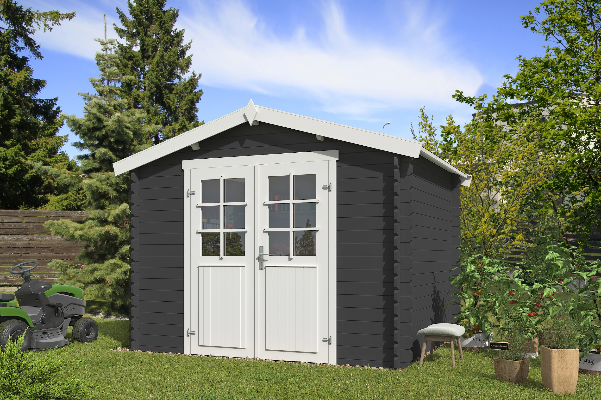 Outdoor Life Blokhut Norah Carbon Grey-Wit 275 x 230 cm - Afbeelding 3